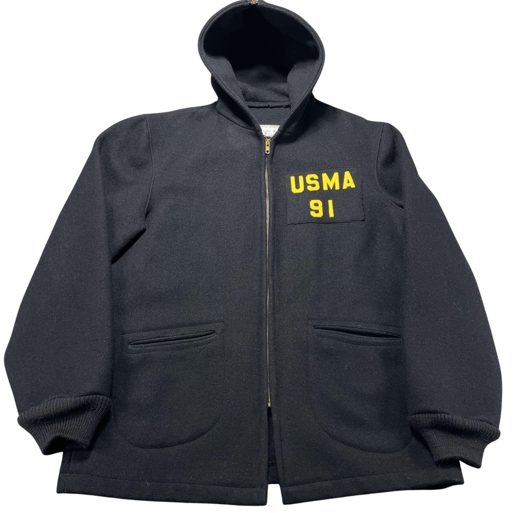 Vintage Cadet Store West Point Jacket Mens 42 Black Wool Hooded USMA 91 Army